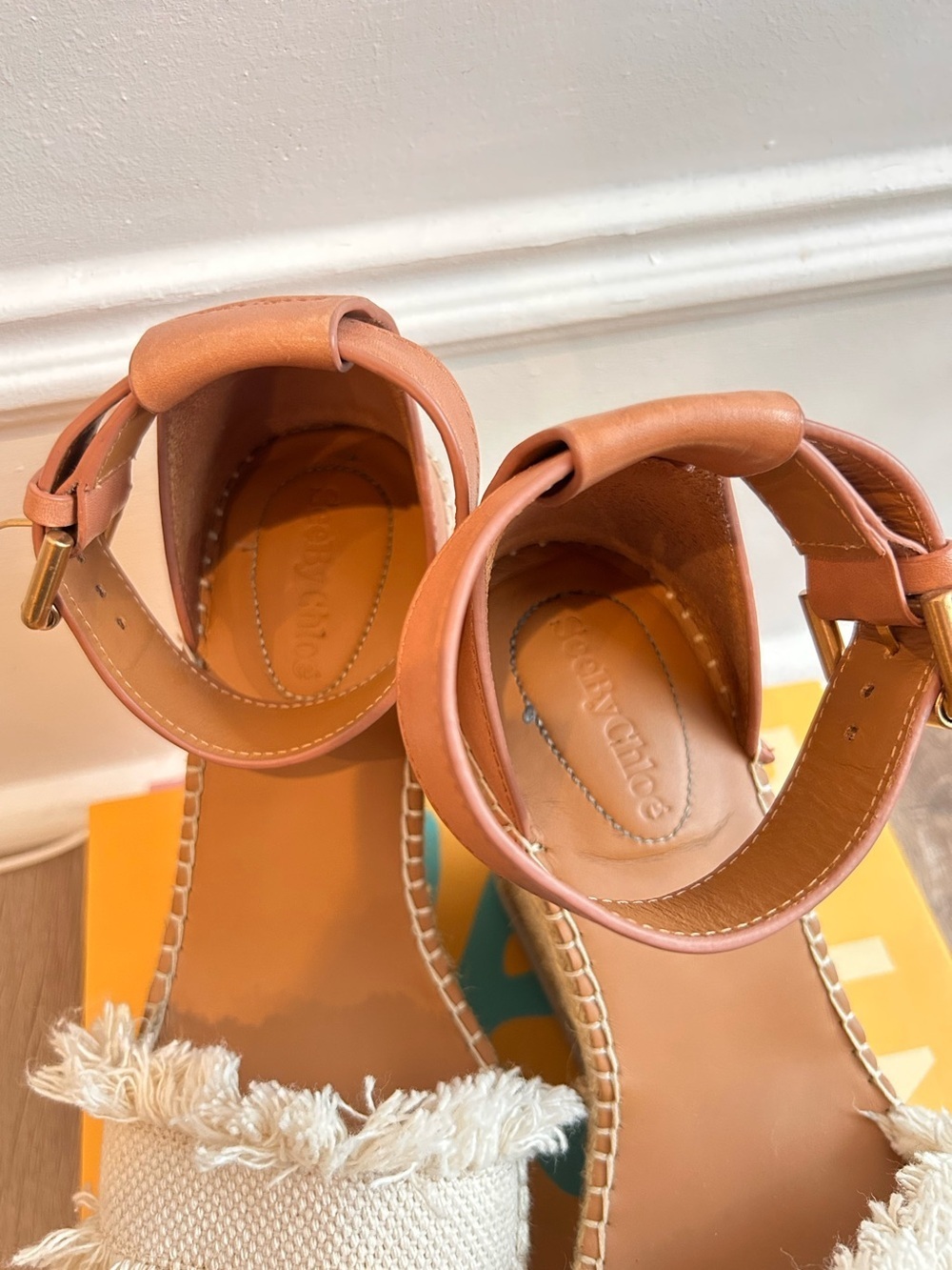 See By Chloe Glyn Espadrille Tan and Cream Fringe Sandal Wedges - Picture 7 of 8